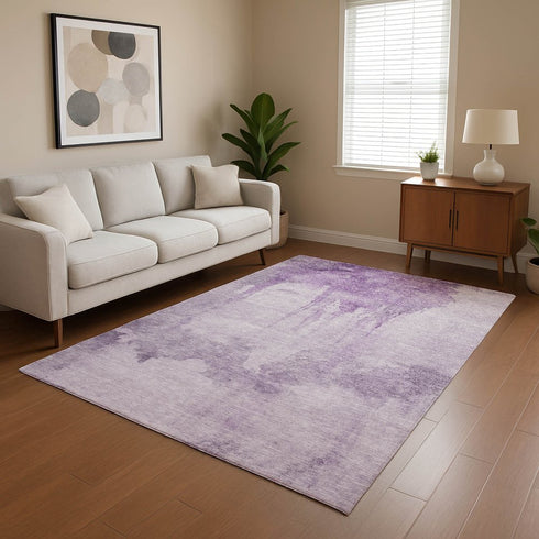 9' X 12' Lavender And Purple Abstract Washable Area Rug With UV Protection