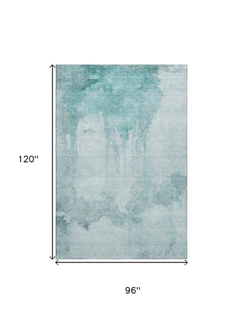 8' X 10' Teal And Aqua Abstract Washable Area Rug With UV Protection
