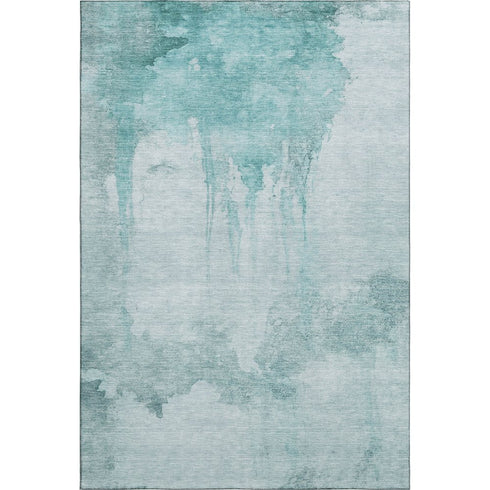 8' X 10' Teal And Aqua Abstract Washable Area Rug With UV Protection