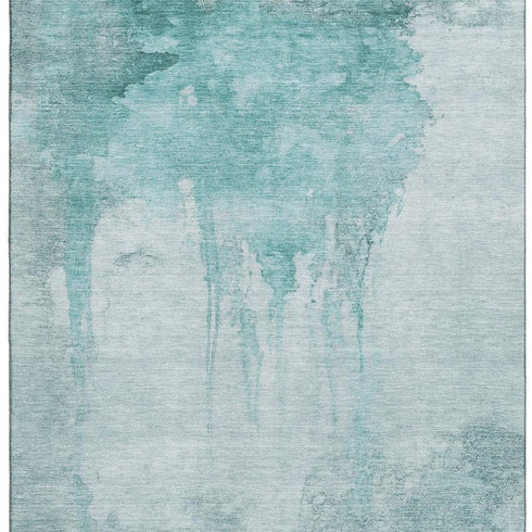 8' X 10' Teal And Aqua Abstract Washable Area Rug With UV Protection