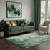 5' X 8' Emerald And Gold Abstract Washable Area Rug With UV Protection