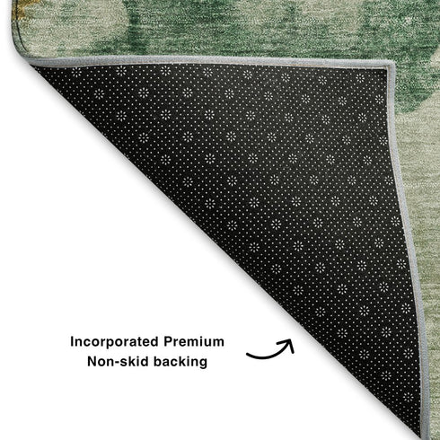 5' X 8' Emerald And Gold Abstract Washable Area Rug With UV Protection