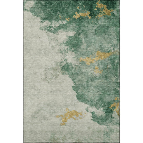 5' X 8' Emerald And Gold Abstract Washable Area Rug With UV Protection