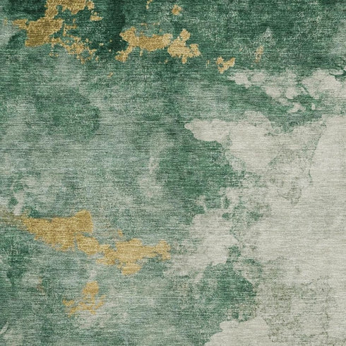 8' X 10' Emerald And Gold Abstract Washable Area Rug With UV Protection