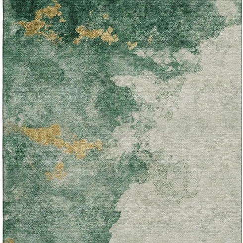 8' X 10' Emerald And Gold Abstract Washable Area Rug With UV Protection