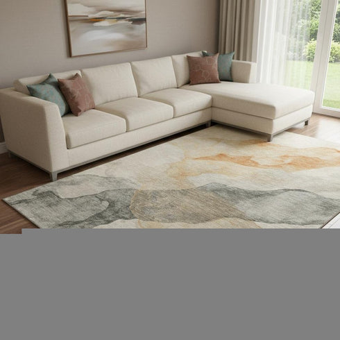 8' X 10' Orange Gray And Silver Abstract Washable Area Rug With UV Protection