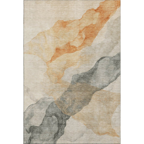 8' X 10' Orange Gray And Silver Abstract Washable Area Rug With UV Protection