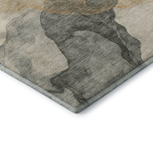 8' X 10' Orange Gray And Silver Abstract Washable Area Rug With UV Protection