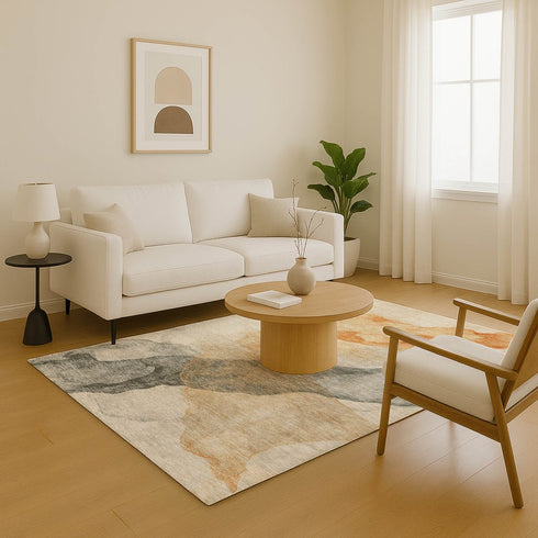 8' X 10' Orange Gray And Silver Abstract Washable Area Rug With UV Protection