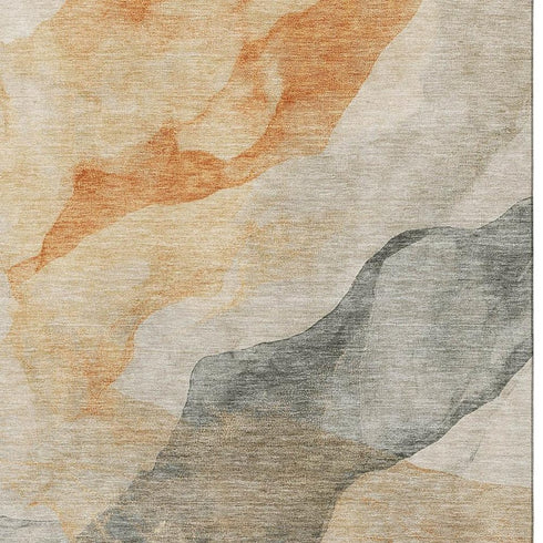8' X 10' Orange Gray And Silver Abstract Washable Area Rug With UV Protection