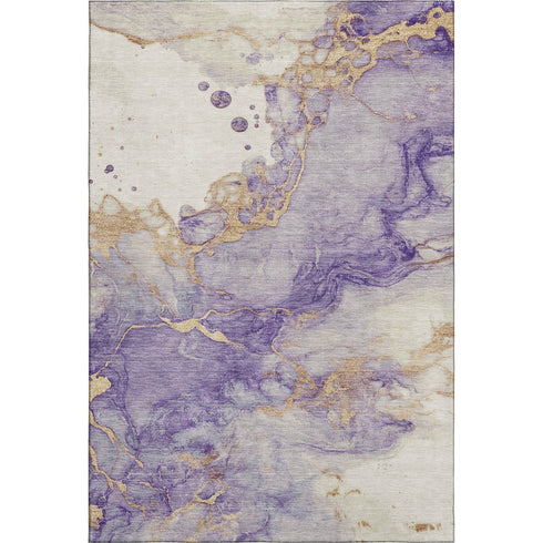 8' X 10' Purple Gold And Ivory Abstract Washable Area Rug With UV Protection