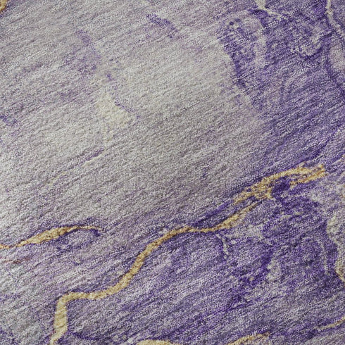 8' X 10' Purple Gold And Ivory Abstract Washable Area Rug With UV Protection