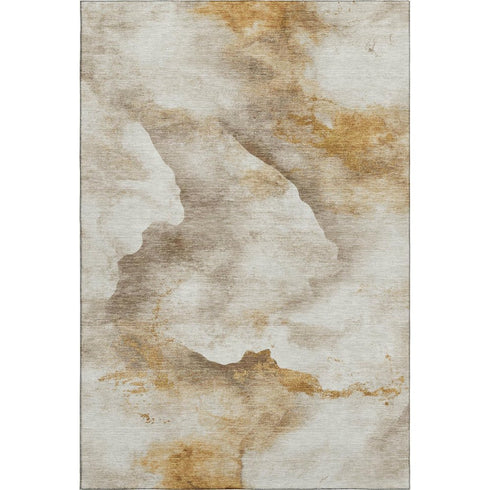 5' X 8' Beige Gold And Ivory Abstract Washable Area Rug With UV Protection