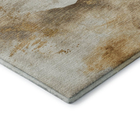 5' X 8' Beige Gold And Ivory Abstract Washable Area Rug With UV Protection