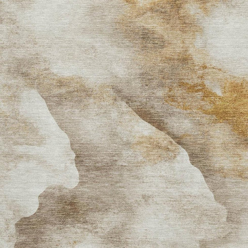 5' X 8' Beige Gold And Ivory Abstract Washable Area Rug With UV Protection