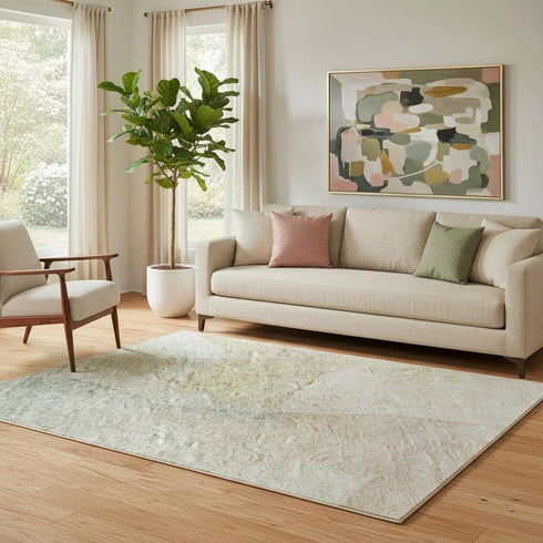 5' X 8' Pearl Teal And Ivory Abstract Washable Area Rug With UV Protection