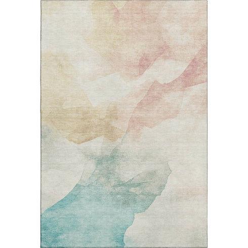 5' X 8' Pearl Teal And Ivory Abstract Washable Area Rug With UV Protection