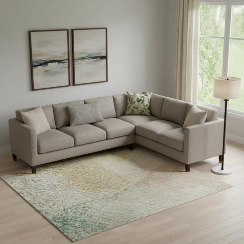 9' X 12' Pearl Teal And Ivory Abstract Washable Area Rug With UV Protection