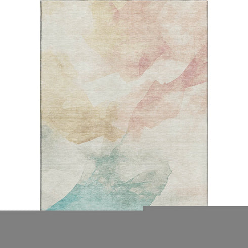 9' X 12' Pearl Teal And Ivory Abstract Washable Area Rug With UV Protection