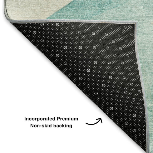 9' X 12' Pearl Teal And Ivory Abstract Washable Area Rug With UV Protection