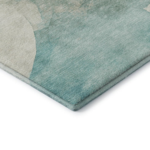 9' X 12' Pearl Teal And Ivory Abstract Washable Area Rug With UV Protection