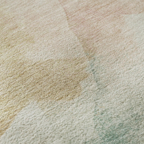 9' X 12' Pearl Teal And Ivory Abstract Washable Area Rug With UV Protection