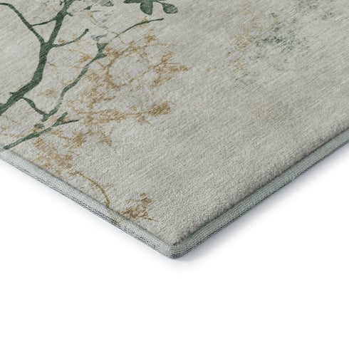 5' X 8' Emerald Ivory And Gold Floral Washable Area Rug With UV Protection