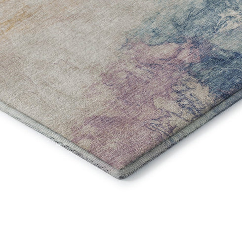 8' Pearl Blue And Lavender Abstract Washable Round Rug With UV Protection
