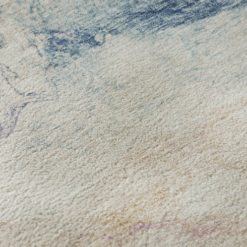8' Pearl Blue And Lavender Abstract Washable Round Rug With UV Protection