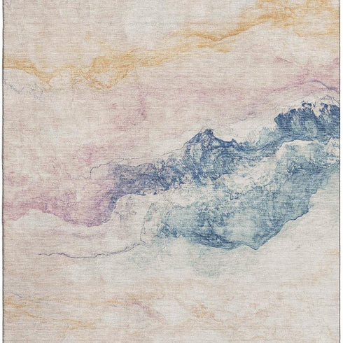 8' X 10' Pearl Blue And Lavender Abstract Washable Area Rug With UV Protection