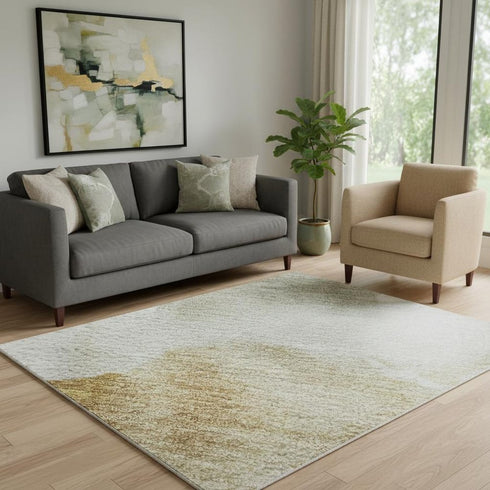 5' X 8' Beige Gray And Copper Abstract Washable Area Rug With UV Protection