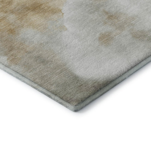 5' X 8' Beige Gray And Copper Abstract Washable Area Rug With UV Protection