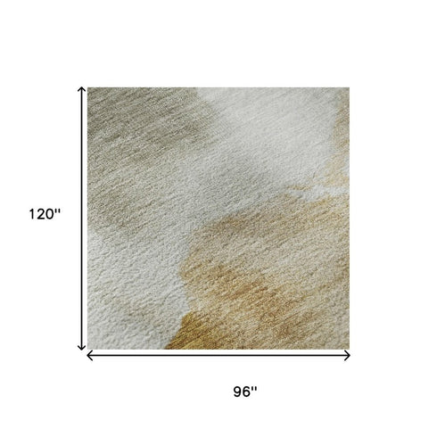 8' X 10' Beige Gray And Copper Abstract Washable Area Rug With UV Protection