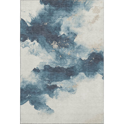 9' X 12' Navy Blue And Ivory Abstract Washable Area Rug With UV Protection