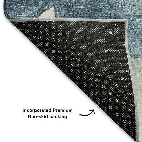 9' X 12' Navy Blue And Ivory Abstract Washable Area Rug With UV Protection