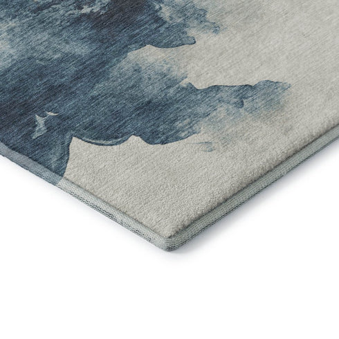 9' X 12' Navy Blue And Ivory Abstract Washable Area Rug With UV Protection