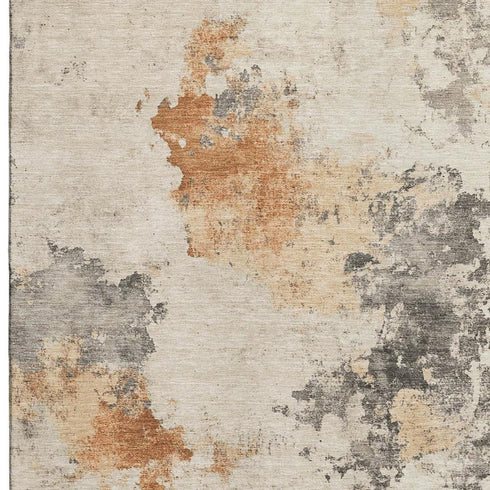 5' X 8' Rust Gray And Ivory Abstract Washable Area Rug With UV Protection