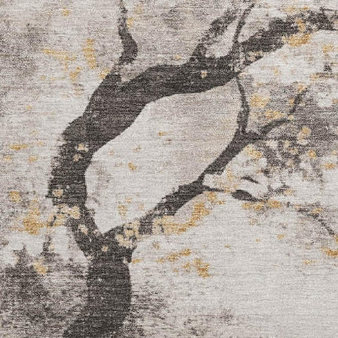 5' X 8' Beige Gold And Charcoal Floral Washable Area Rug With UV Protection