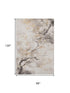 8' X 10' Beige Gold And Charcoal Floral Washable Area Rug With UV Protection