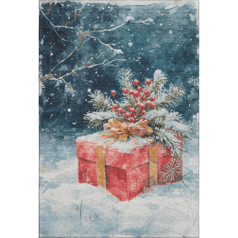5' X 8' Blue Red And Ivory Geometric Washable Area Rug With UV Protection