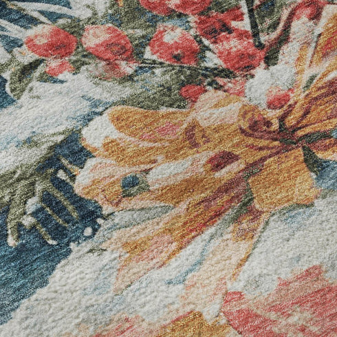 5' X 8' Blue Red And Ivory Geometric Washable Area Rug With UV Protection