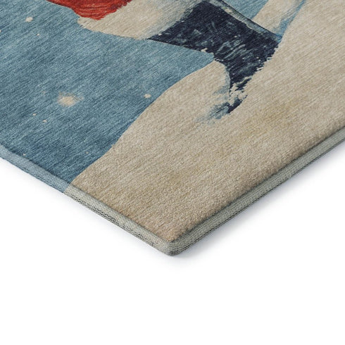 5' X 8' Blue Red And Green Floral Washable Area Rug With UV Protection