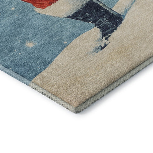 8' Blue Red And Green Floral Washable Round Rug With UV Protection