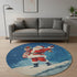 8' Blue Red And Green Floral Washable Round Rug With UV Protection