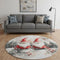 8' Ivory Red And Gray Floral Washable Round Rug With UV Protection