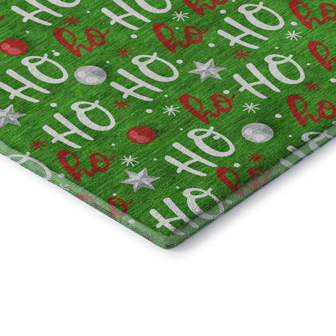5' X 8' Green Red And Silver Polka Dot Washable Area Rug With UV Protection