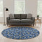 8' Navy Blue White And Gold Polka Dot Washable Round Rug With UV Protection