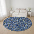 8' Navy Blue White And Gold Polka Dot Washable Round Rug With UV Protection
