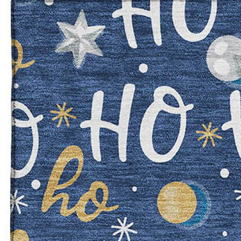 8' X 10' Navy Blue White And Gold Polka Dot Washable Area Rug With UV Protection
