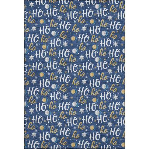 9' X 12' Navy Blue White And Gold Polka Dot Washable Area Rug With UV Protection